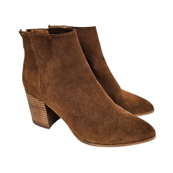 AQUA Dante Cognac Brown Suede Stacked Heel Ankle Boot 7.5 - Picture 1 of 9